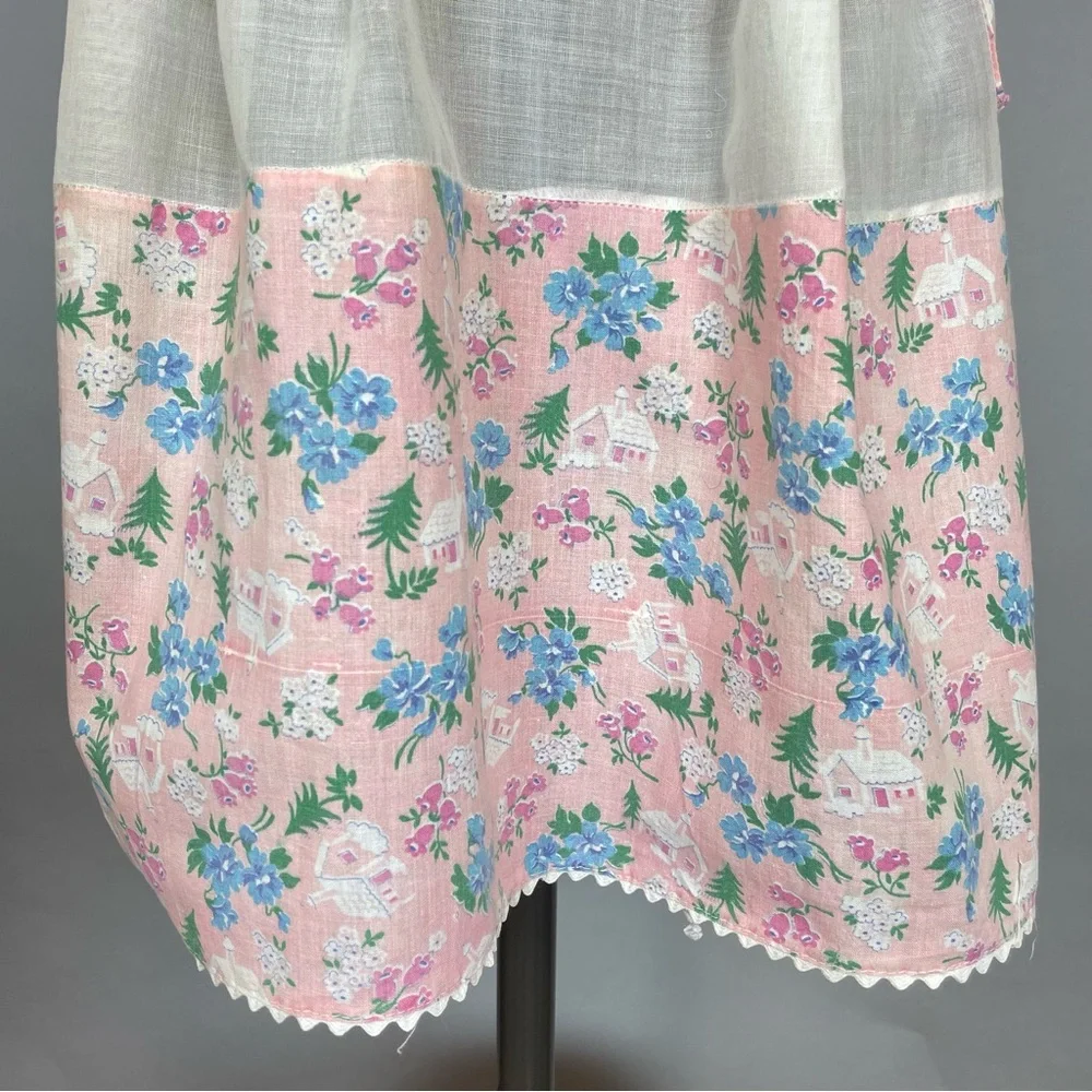 Vintage Half Apron Hostess Wedding Chapel Church Floral Pattern Sheer White Pink